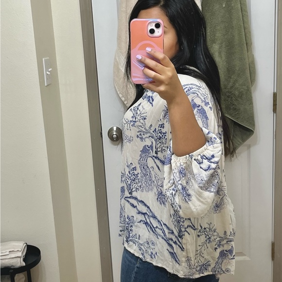 SOLD Free People Metallic Blooms ivory print top / tunic boho - Picture 7 of 9